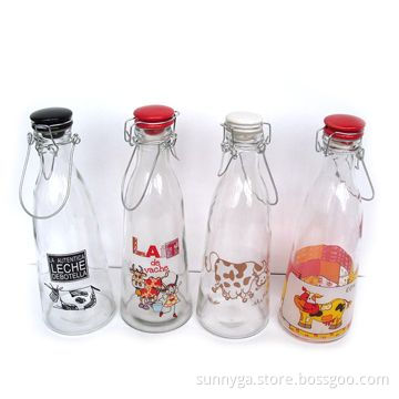 Glass Bottle with Decal, Rubber Pad, White Ceramic Lid and 930mL Capacity